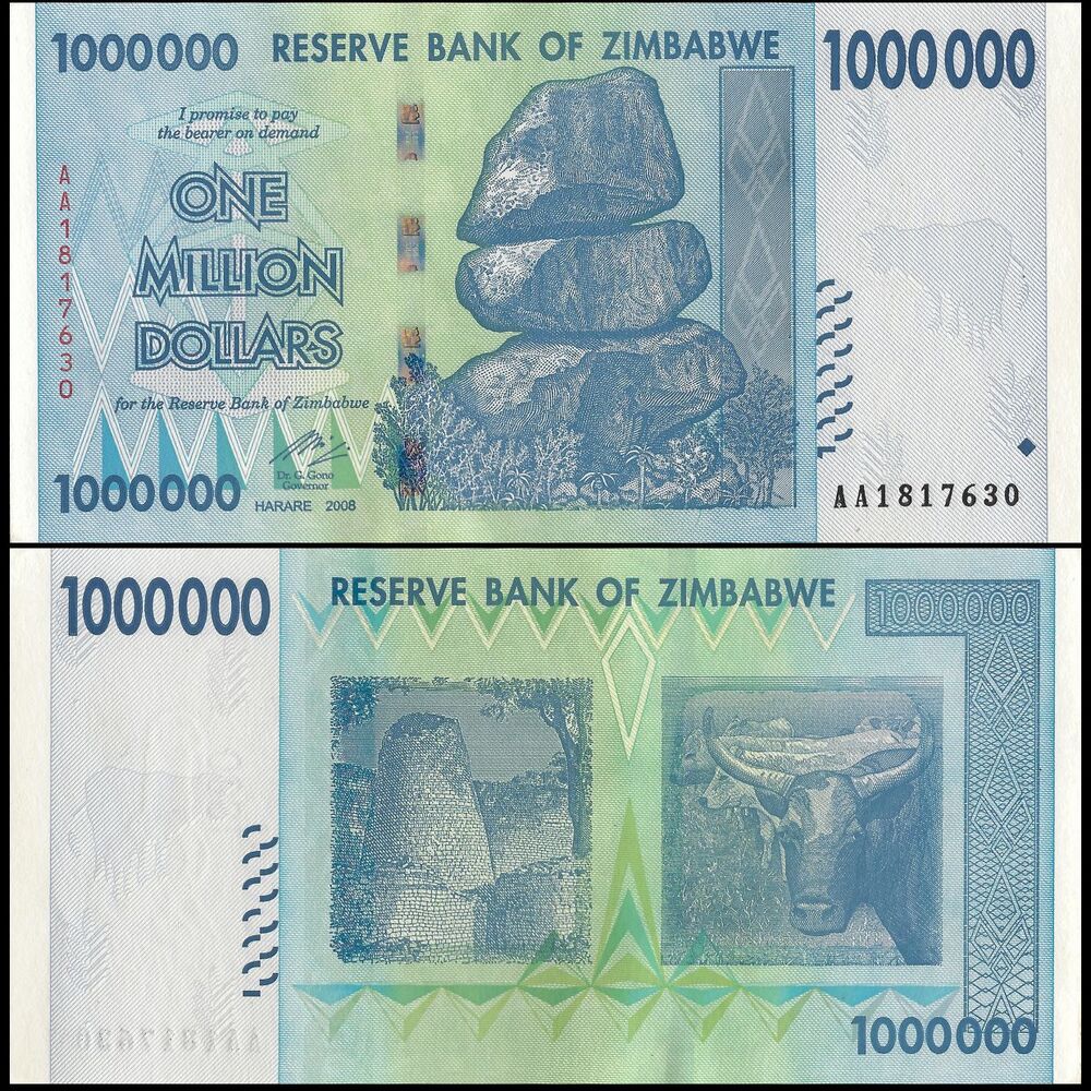 Zimbabwe - 1.000.000 Dollars 2008 - Pick- 77 / B168 - Bundle 100 PCS - USED (F, VF, XF)