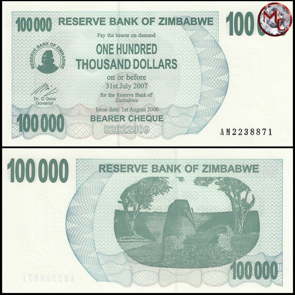 Zimbabwe - 100.000 Dollars 2006 - Pick- 48b / B139b - Brick 1000 PCS - USED (F,VG,XF) Used