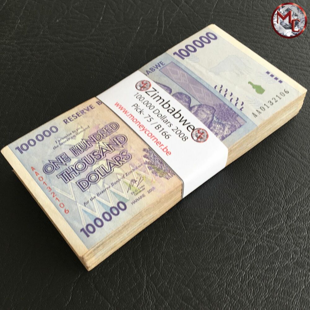 Zimbabwe - 100.000 Dollars 2008 - Pick- 75 / B166 - Bundle 100 PCS - USED (F,VF,XF)