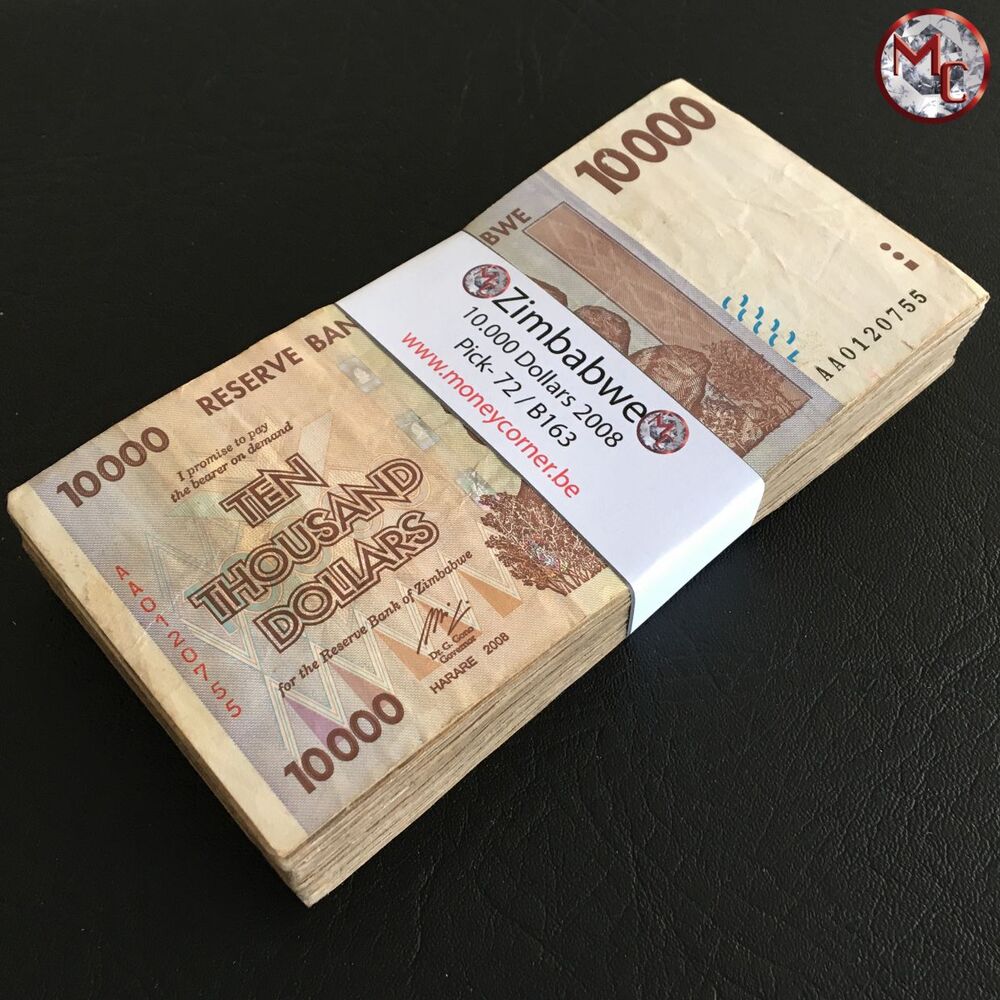 Zimbabwe - 10.000 Dollars 2008 - Pick- 72 / B163 - Brick 1000 PCS - USED (F,VF) - Brick 1000 PCS