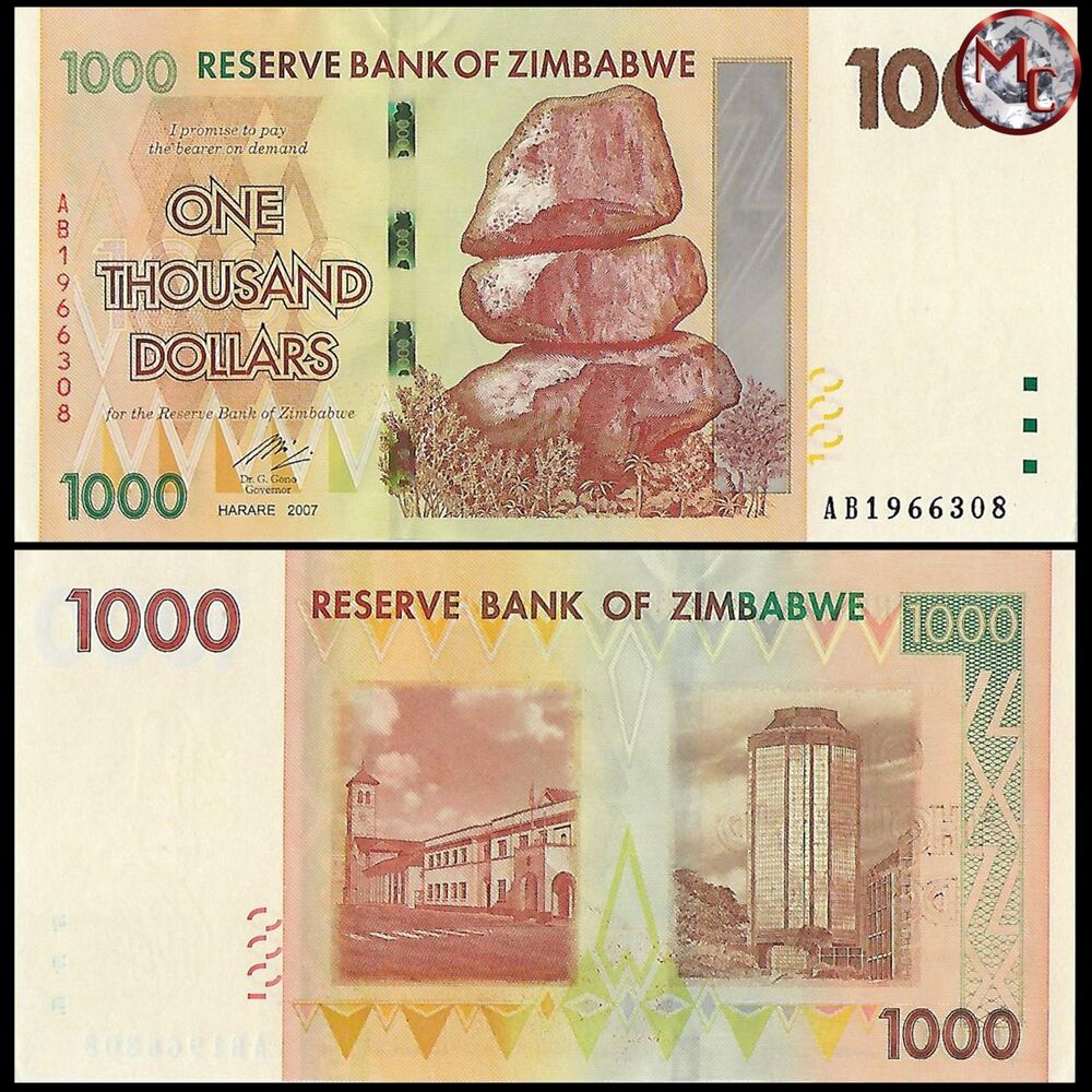 Zimbabwe - 1000 Dollars 2008 - Pick- 71 / B162 - Brick 1000 PCS - USED (F,VF,XF) - Brick 1000 PCS