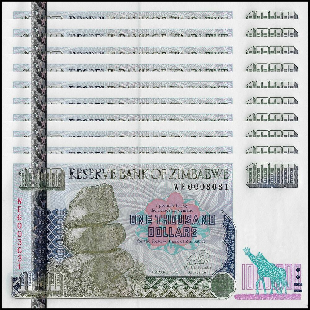 Zimbabwe - 1000 Dollars 2003 - Pick- 12a / B112a - Set 10 PCS