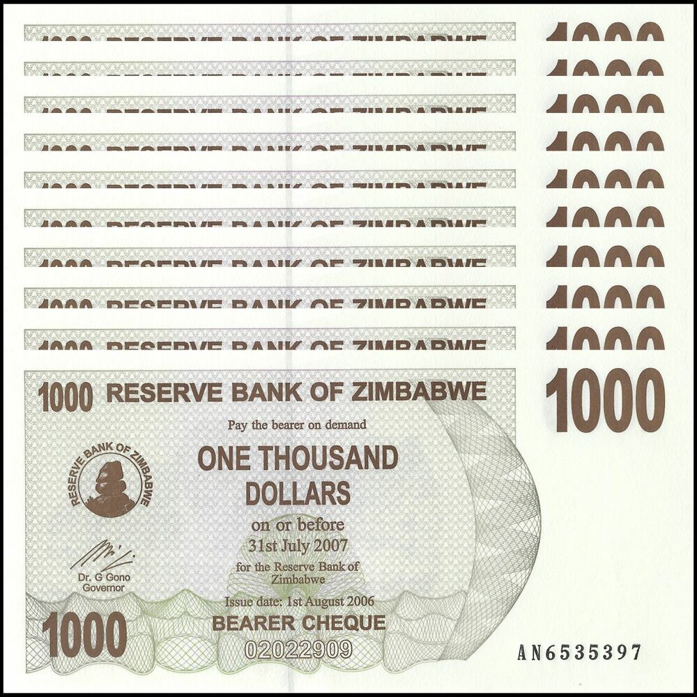 Zimbabwe - 1000 Dollars 2006 - Pick- 44 / B135 - Set 10 PCS