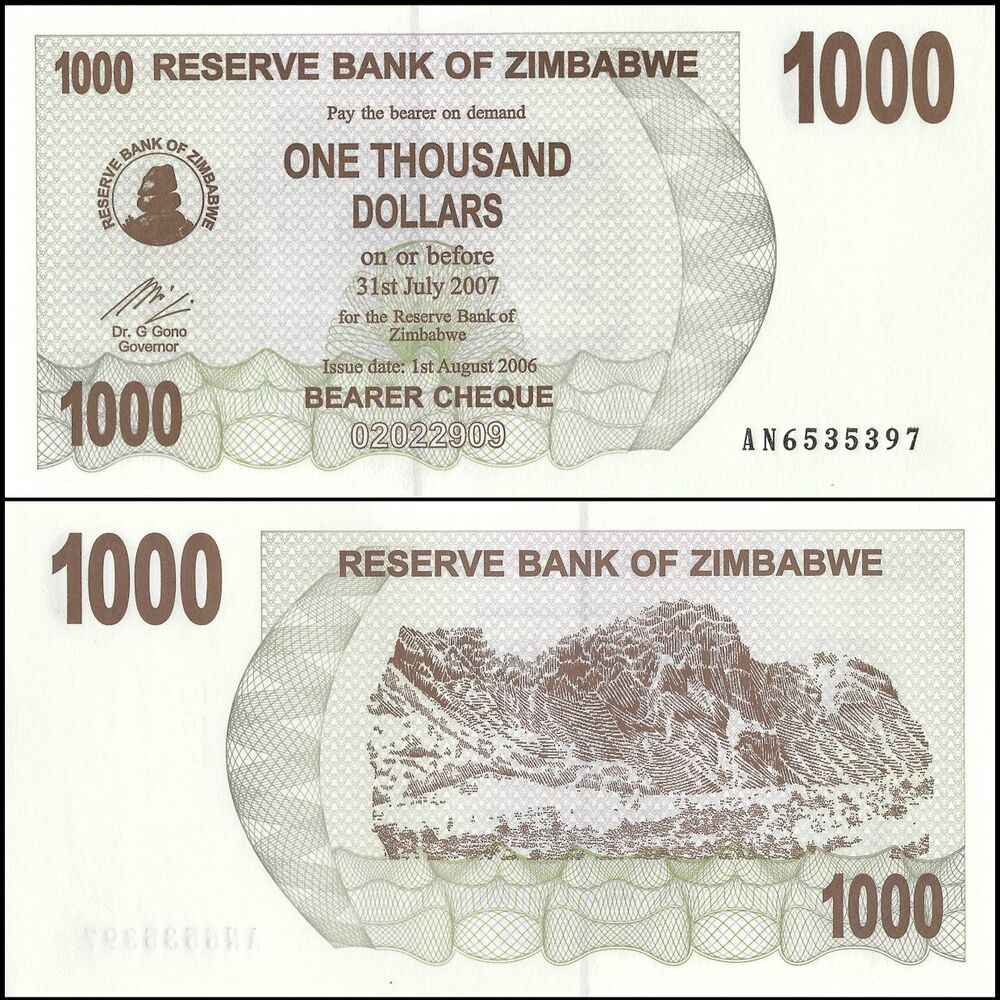 Zimbabwe - 1000 Dollars 2006 - Pick- 44 / B135 - Set 10 PCS