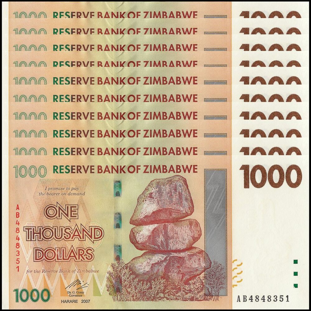 Zimbabwe - 1000 Dollars 2007 - Pick- 71 / B162 - Set 10 PCS
