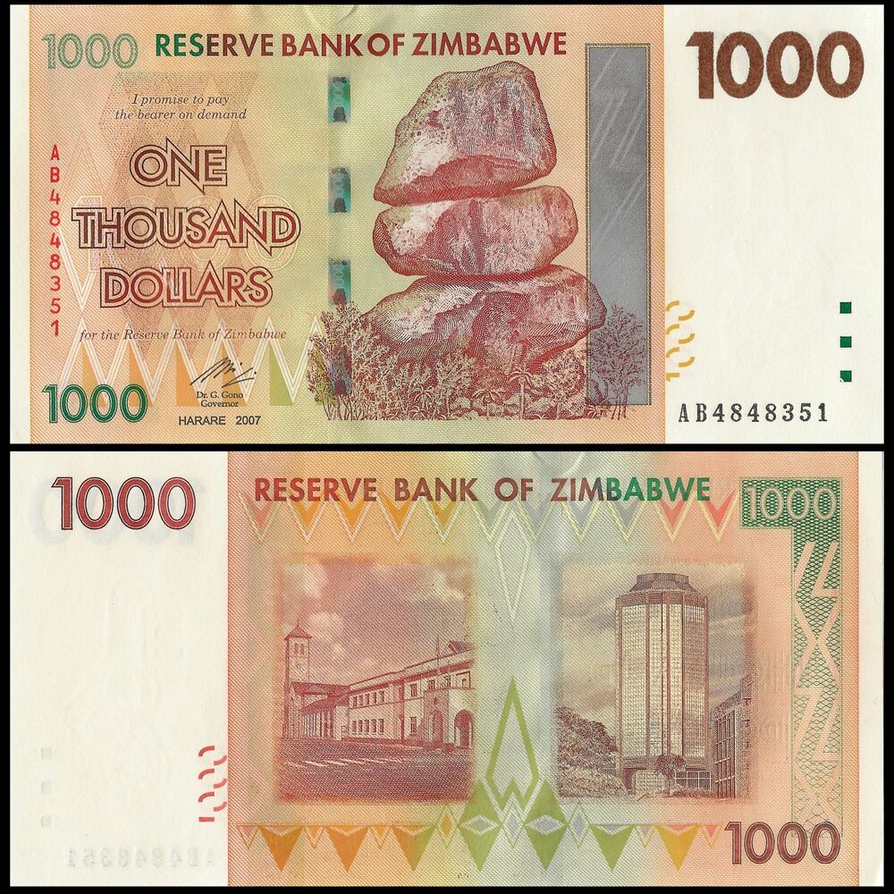 Zimbabwe - 1000 Dollars 2008 - Pick- 71 / B162 - Bundle 100 PCS - USED (F,VF,XF)
