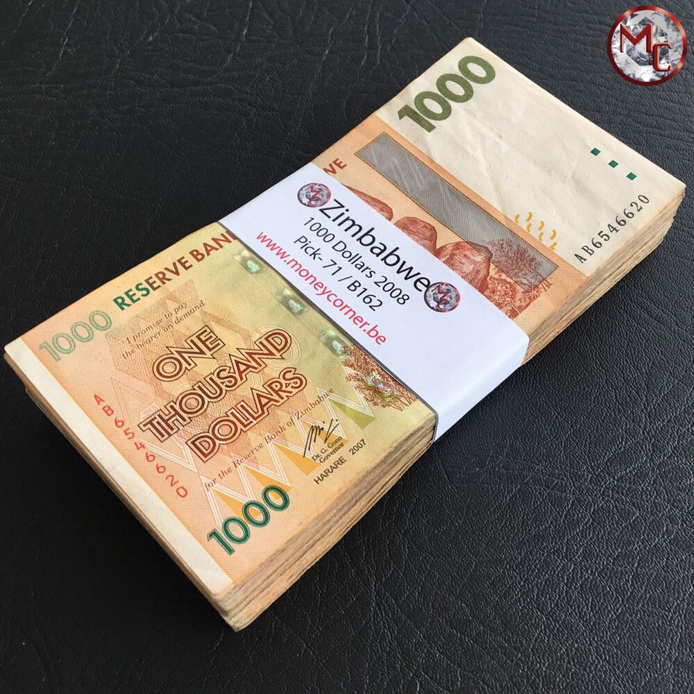 Zimbabwe - 1000 Dollars 2008 - Pick- 71 / B162 - Brick 1000 PCS - USED (F,VF,XF) - Brick 1000 PCS