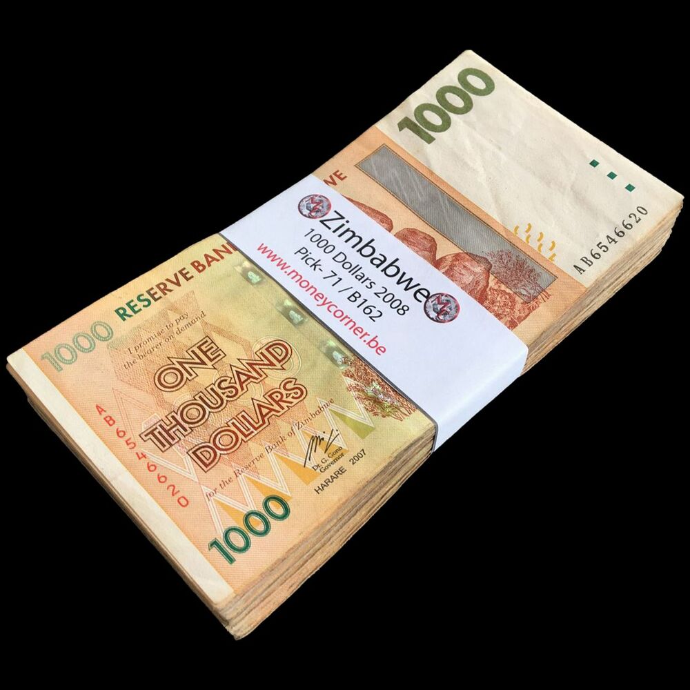 Zimbabwe - 1000 Dollars 2008 - Pick- 71 / B162 - Bundle 100 PCS - USED (F,VF,XF)