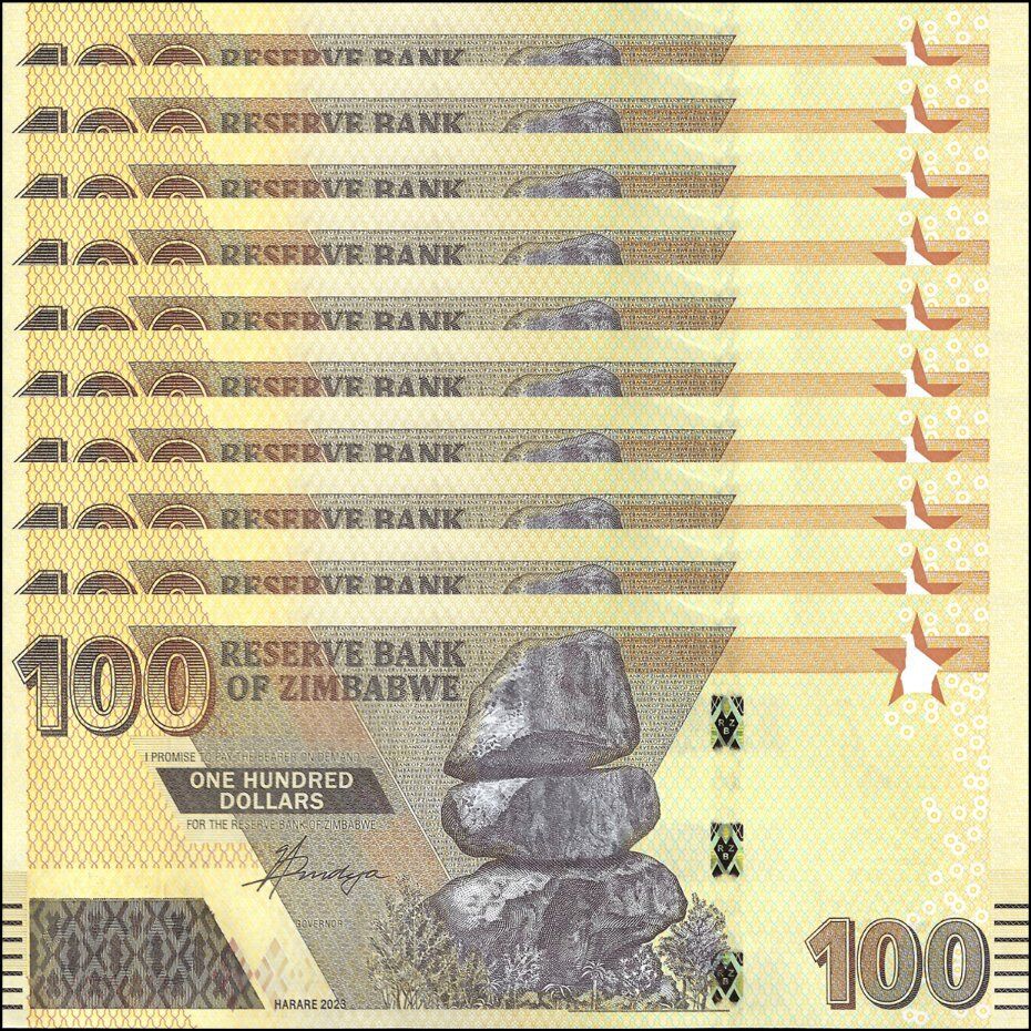 Zimbabwe - 100 Dollars 2023 - Pick- NEW / B197b - Set 10 PCS