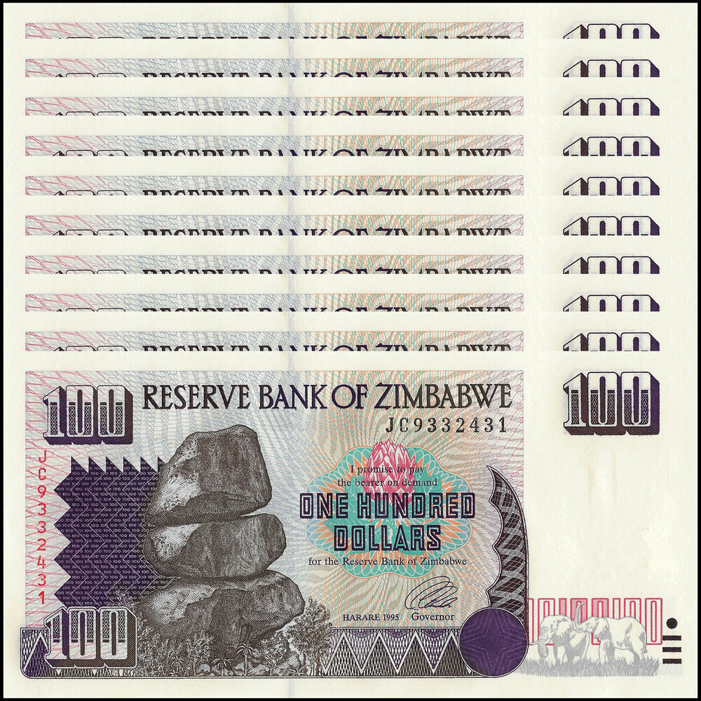 Zimbabwe - 100 Dollars 1995 - Pick- 9 / B109 - Set 10 PCS