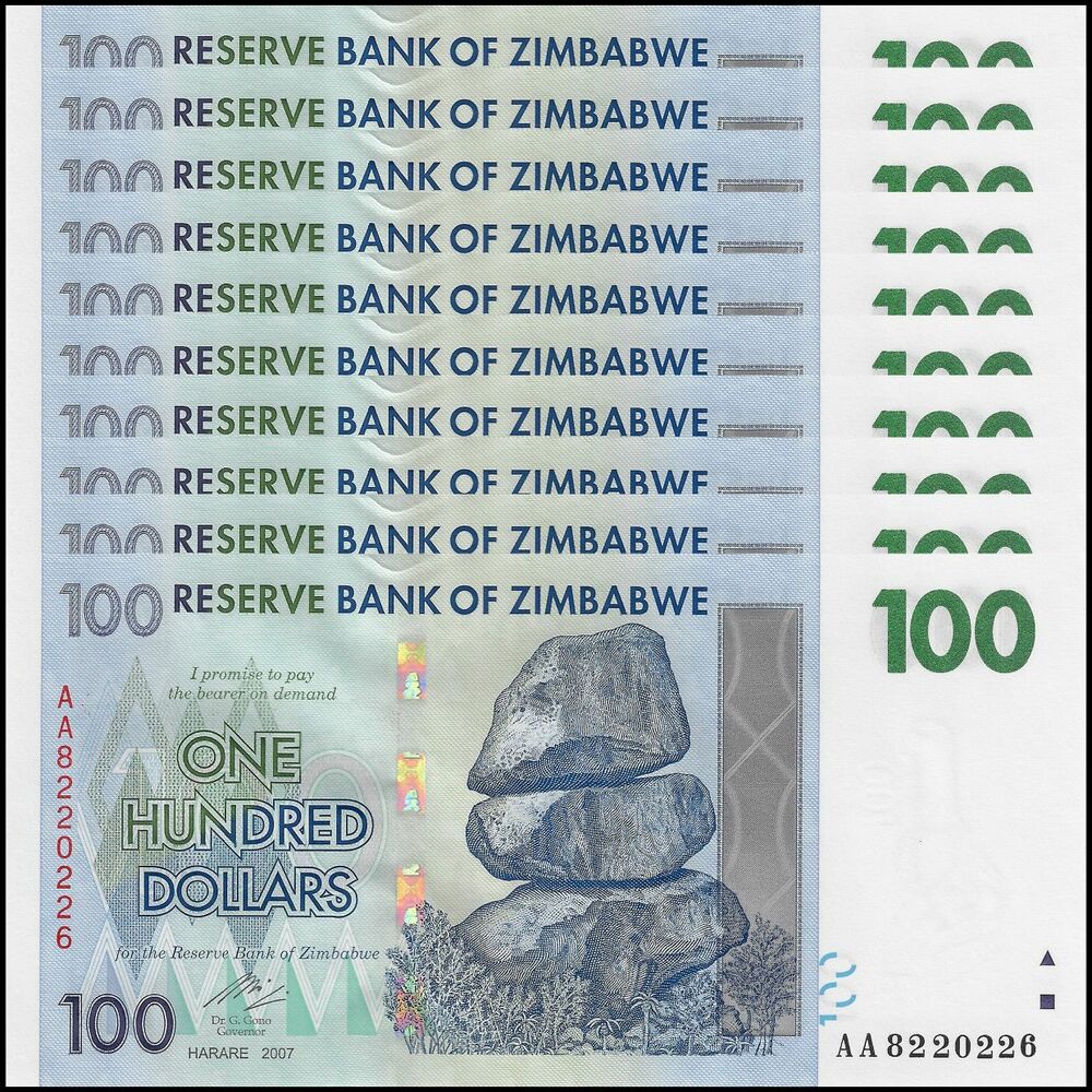 Zimbabwe - 100 Dollars 2007 - Pick- 69 / B160 - Set 10 PCS