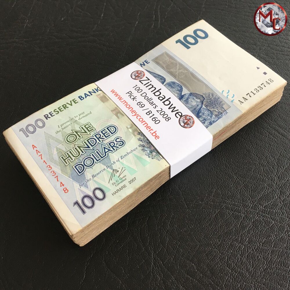 Zimbabwe - 100 Dollars 2008 - Pick- 69 / B160 - Brick 1000 PCS - USED (F,VF,XF) - Brick 1000 PCS