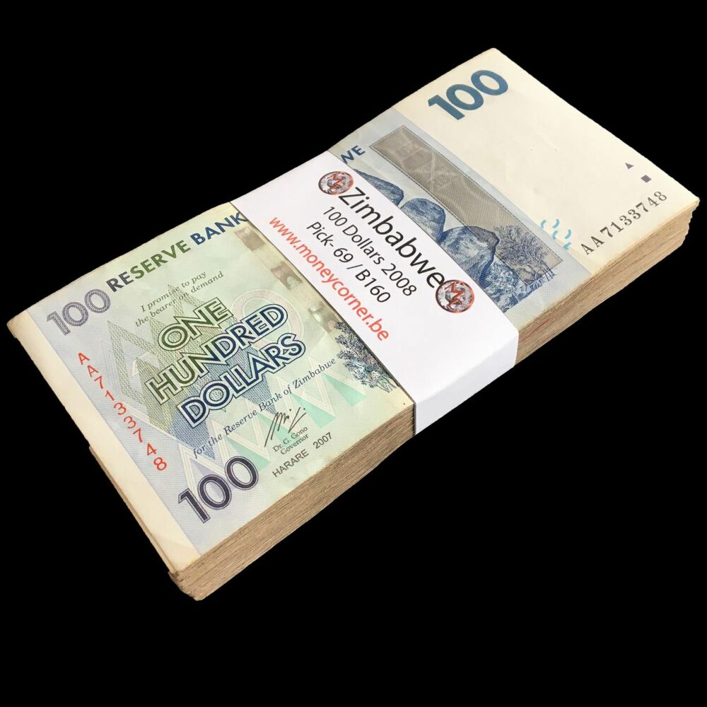 Zimbabwe - 100 Dollars 2008 - Pick- 69 / B160 - Bundle 100 PCS - USED (F,VF,XF)