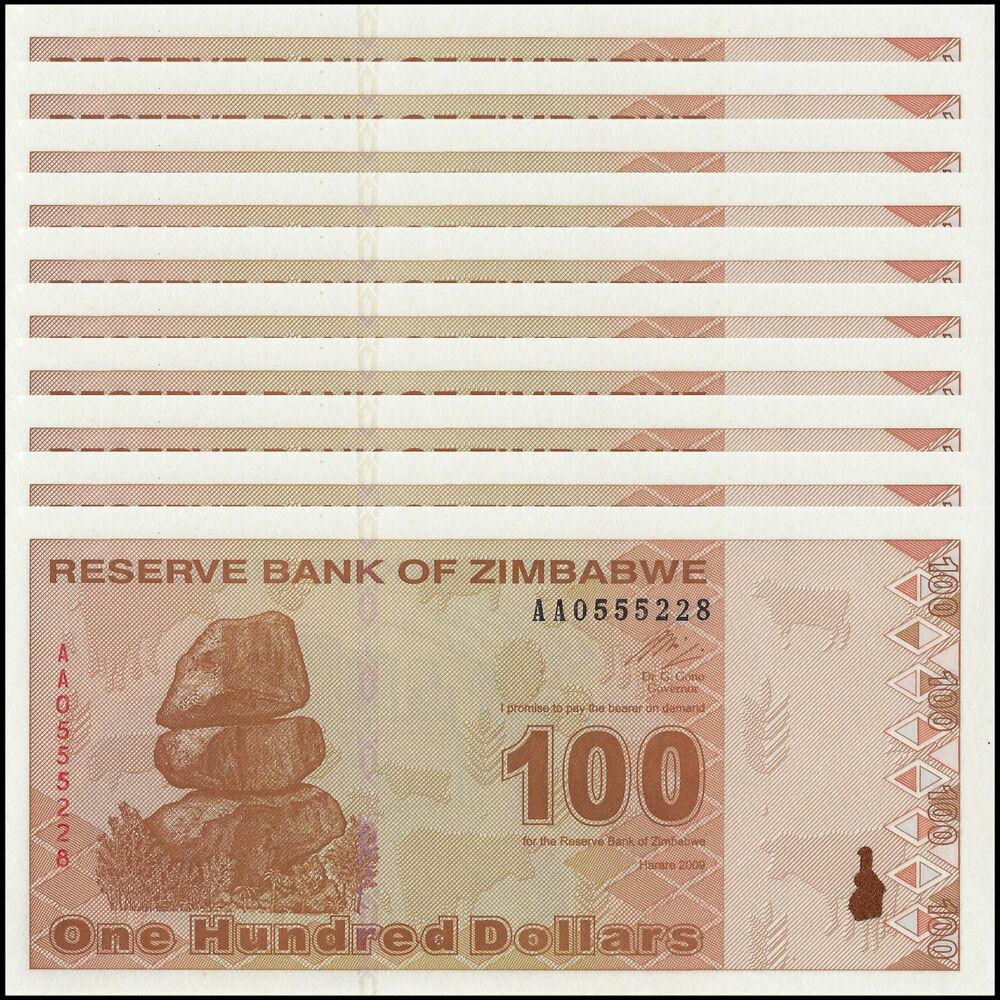 Zimbabwe - 100 Dollars 2009 - Pick- 97 / B188 - Set 10 PSC