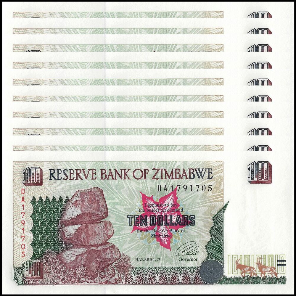 Zimbabwe - 10 Dollars 1997 - Pick- 6 / B106 - Set 10 PCS
