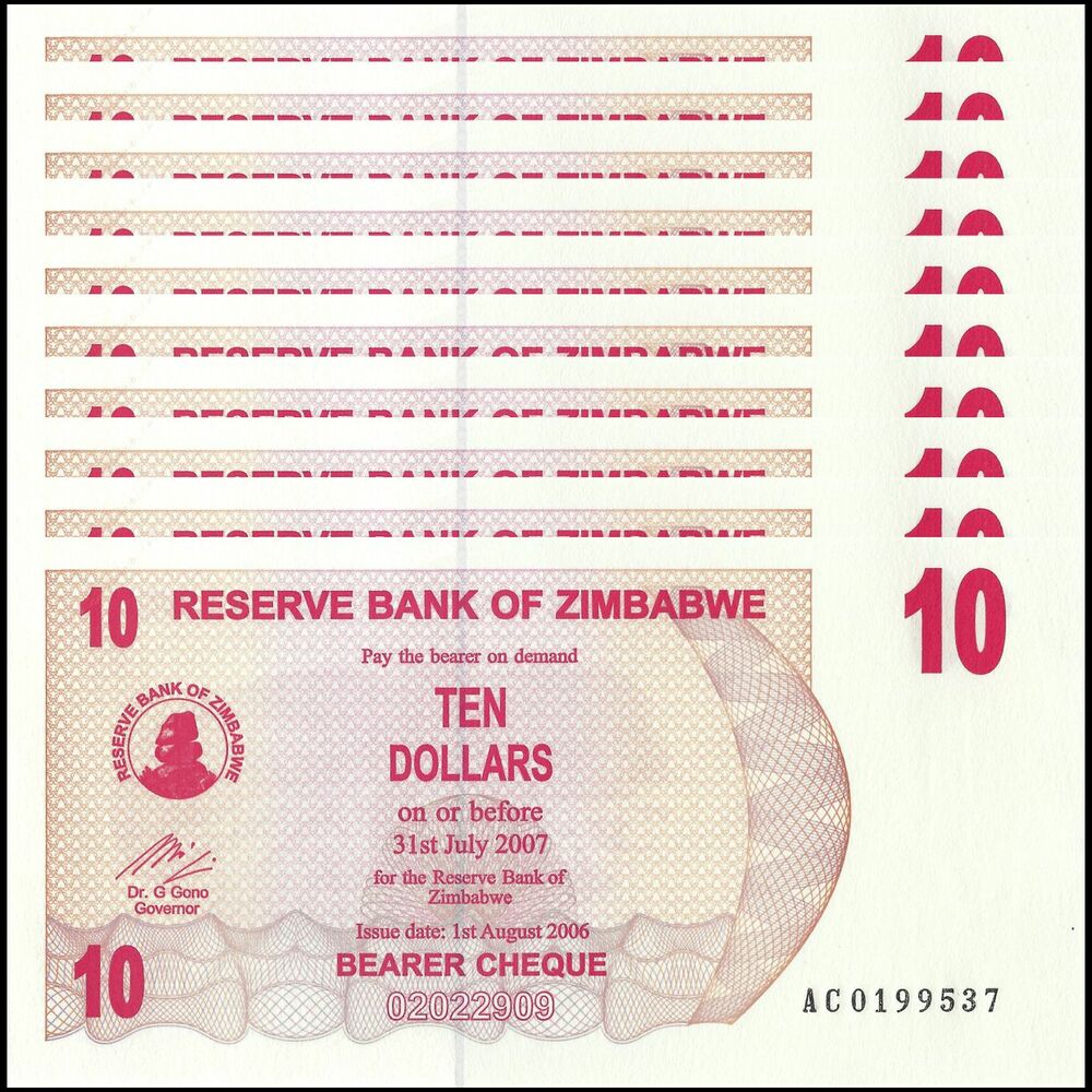 Zimbabwe - 10 Dollars 2006 - Pick- 39 / B130 - Set 10 PCS