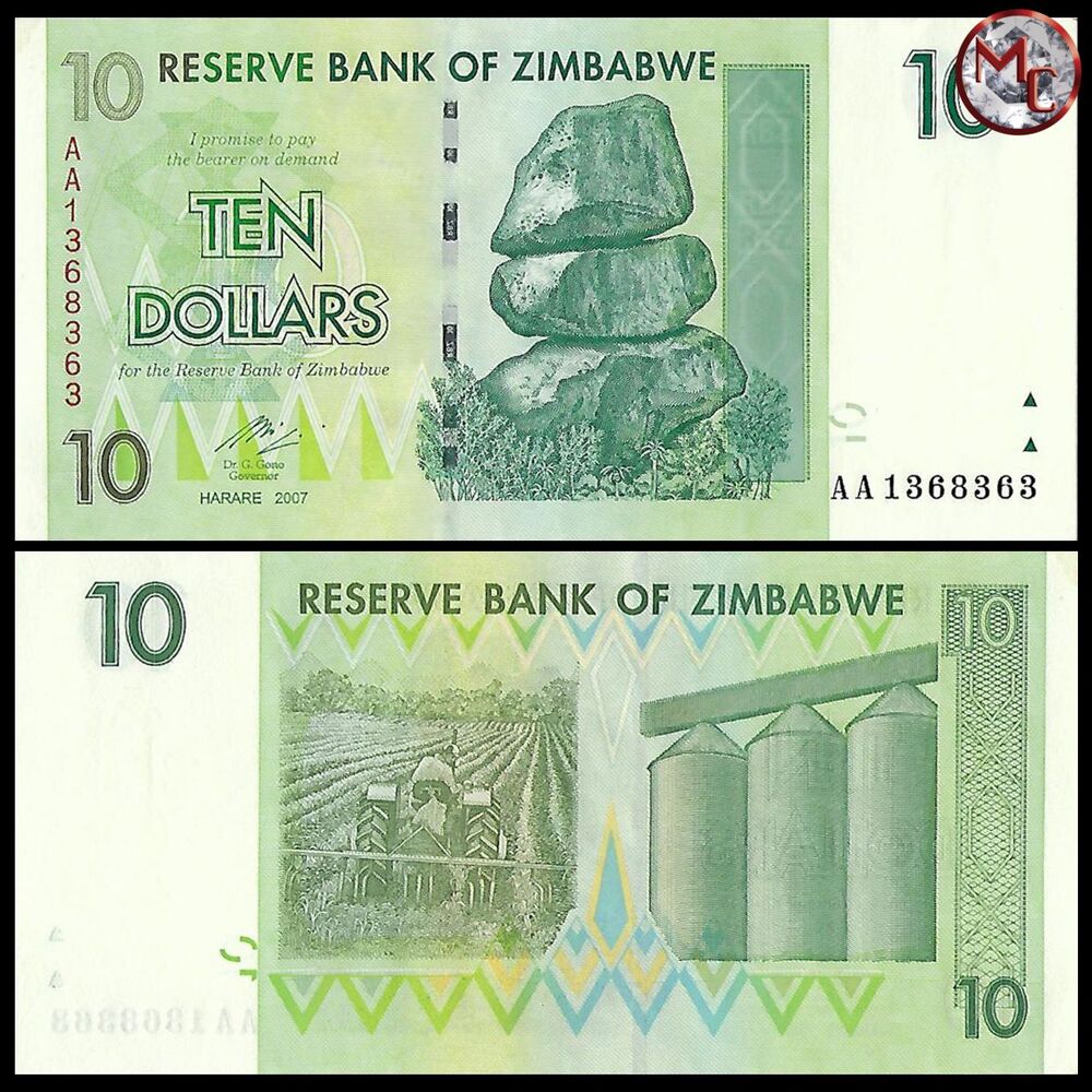 Zimbabwe - 10 Dollars 2008 - Pick- 67 / B158 - Brick 1000 PCS - USED (F,VF,XF) - Brick 1000 PCS