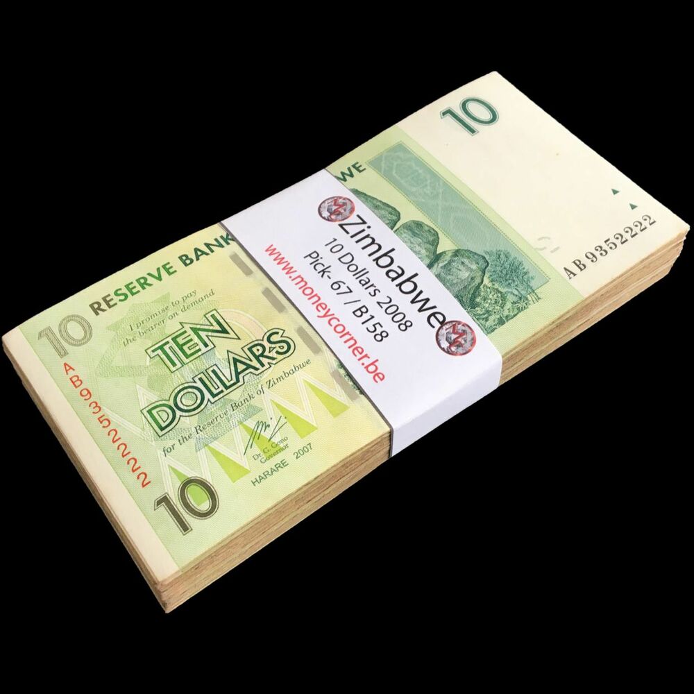Zimbabwe - 10 Dollars 2008 - Pick- 67 / B158 - Bundle 100 PCS - USED (F,VF,XF)