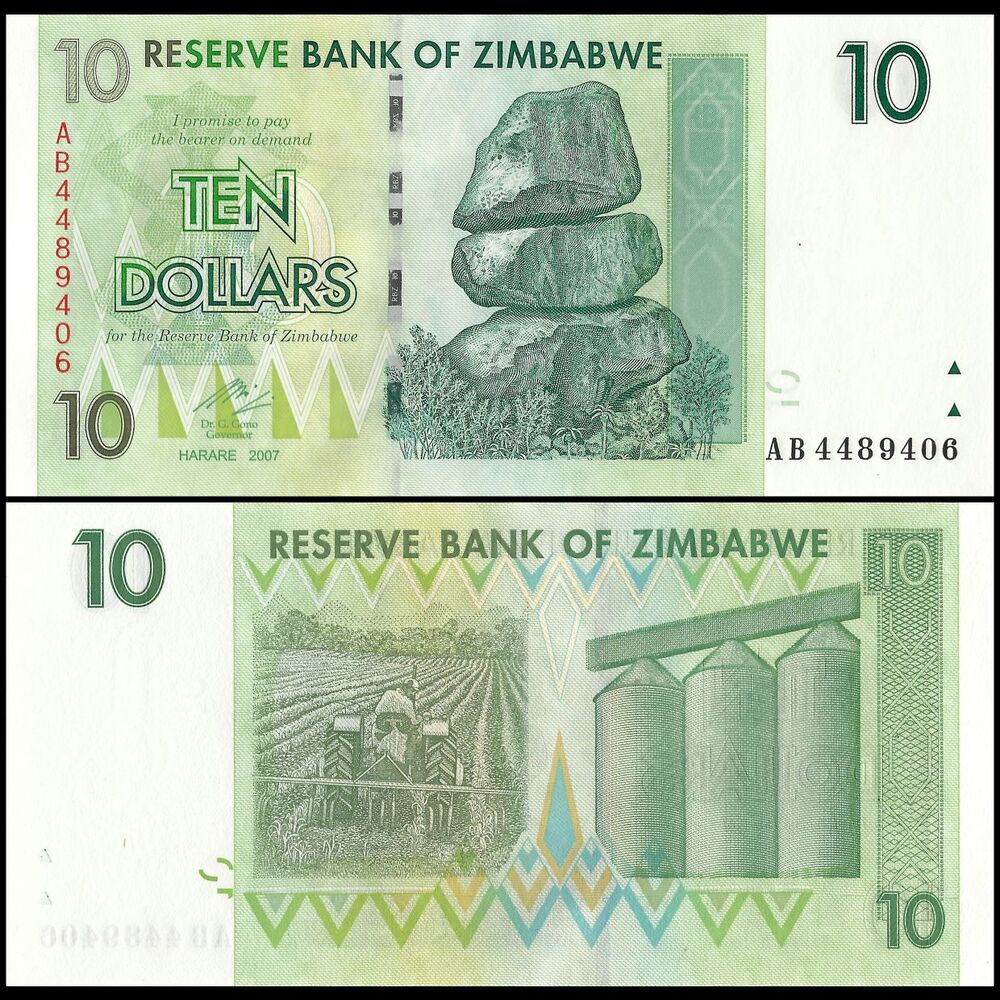 Zimbabwe - 10 Dollars 2008 - Pick- 67 / B158 - Bundle 100 PCS - USED (F,VF,XF)