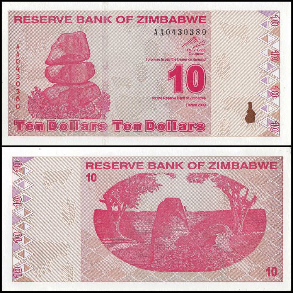 Zimbabwe - 10 Dollars 2009 - Pick- 94 / B185 - Set 10 PCS