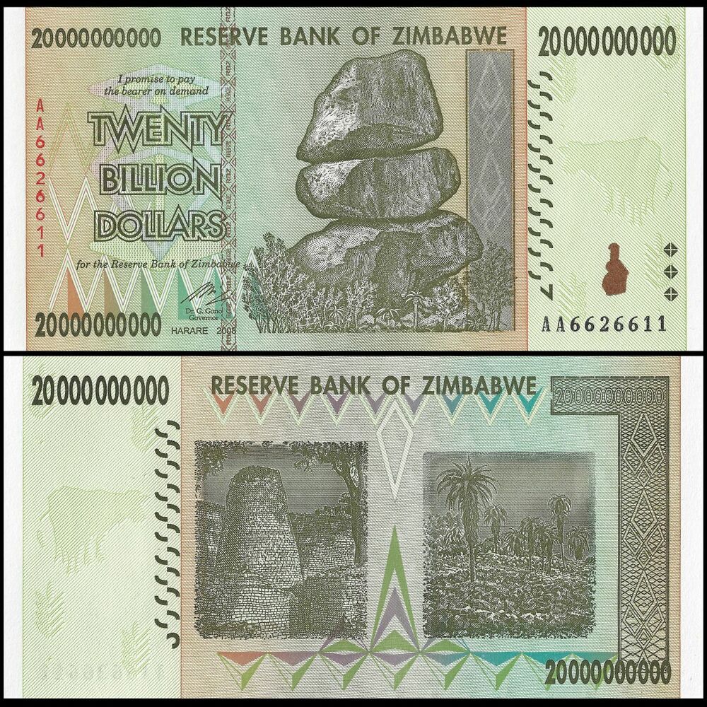 Zimbabwe - 20.000.000.000 Dollars 2008 - Pick- 86 / B177 - Bundle 100 PCS - USED (F, VF, XF)