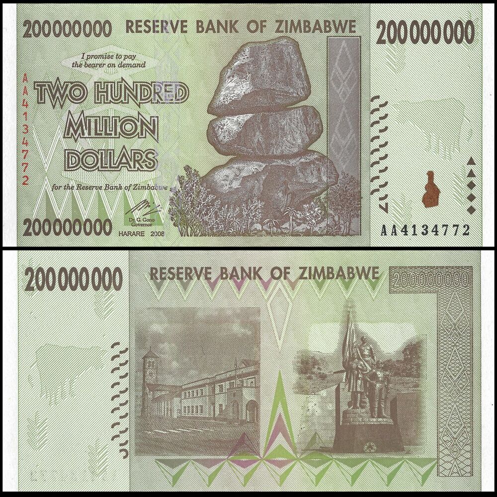 Zimbabwe - 200.000.000 Dollars 2008 - Pick- 81 / B172 - Bundle 100 PCS - USED (F, VF, XF)