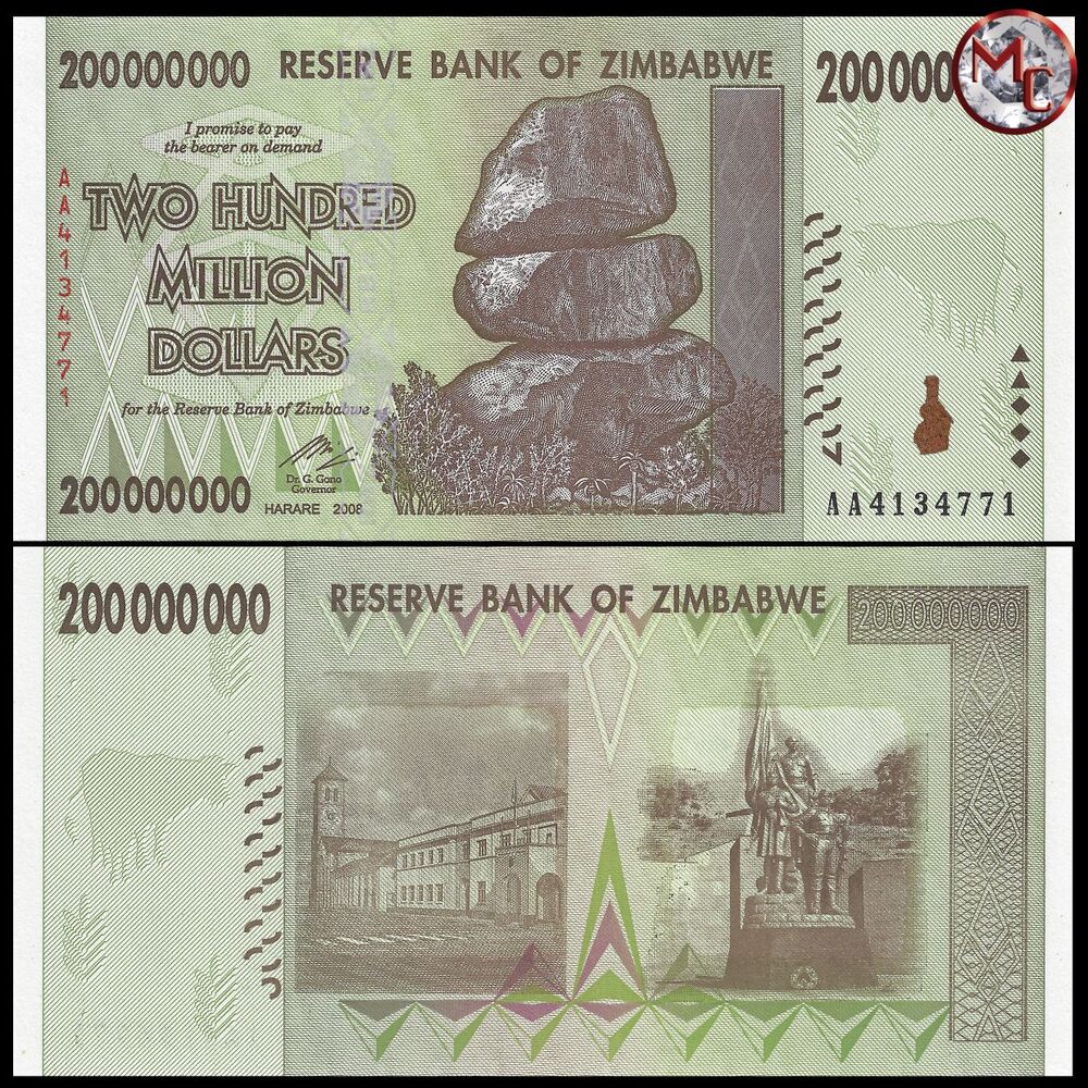 Zimbabwe - 200.000.000 Dollars 2008 - Pick- 81 / B172 - Brick 1000 PCS - USED (F, VF, XF)