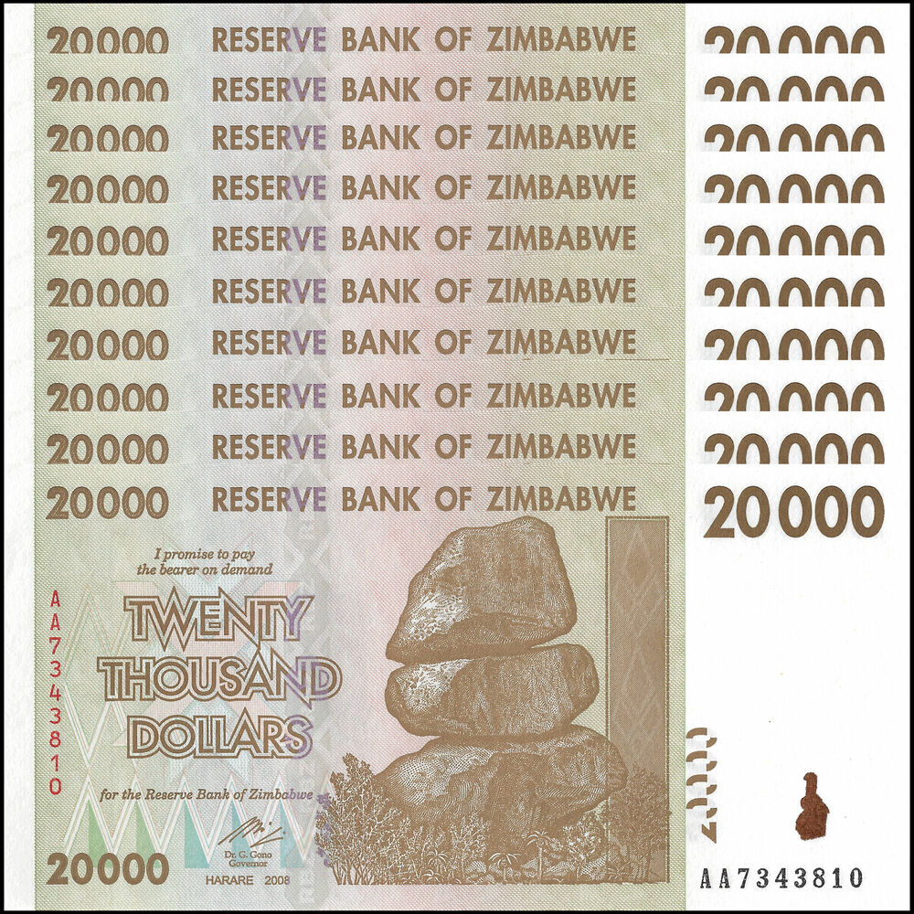 Zimbabwe - 20.000 Dollars 2008 - Pick- 73a / B164a - Set 10 PCS