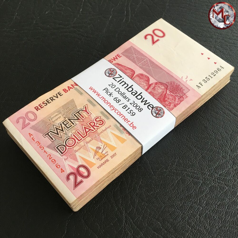Zimbabwe - 20 Dollars 2008 - Pick- 68 / B159 - Brick 1000 PCS - USED (F,VF,XF) - Brick 1000 PCS