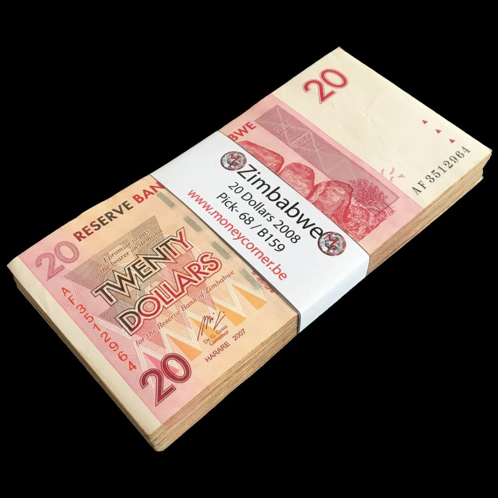 Zimbabwe - 20 Dollars 2008 - Pick- 68 / B159 - Bundle 100 PCS - USED (F,VF,XF)
