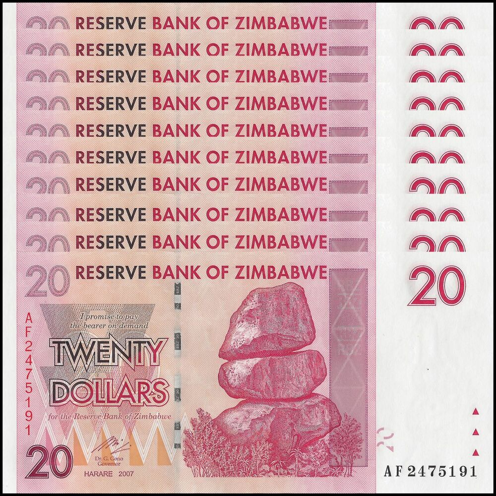 Zimbabwe - 20 Dollars 2008 - Pick- 68 / B159 - Set 10 PCS