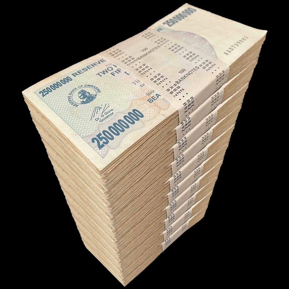 Zimbabwe - 250.000.000 Dollars 2008 - Pick- 59 / B150 - Brick 1000 PCS - USED (F,VG,XF)