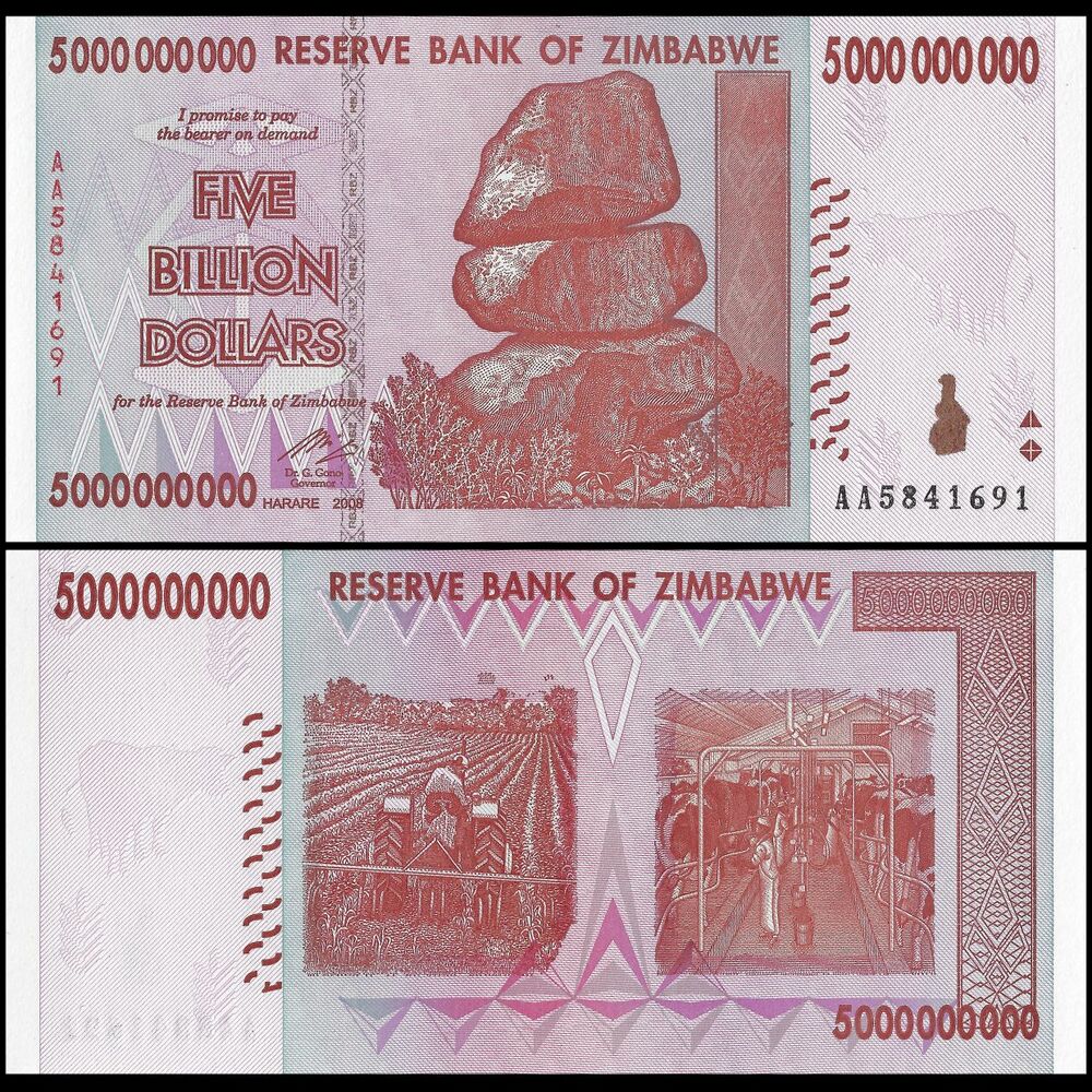 Zimbabwe - 5.000.000.000 Dollars 2008 - Pick- 84 / B175 - Bundle 100 PCS - USED (F, VF, XF)