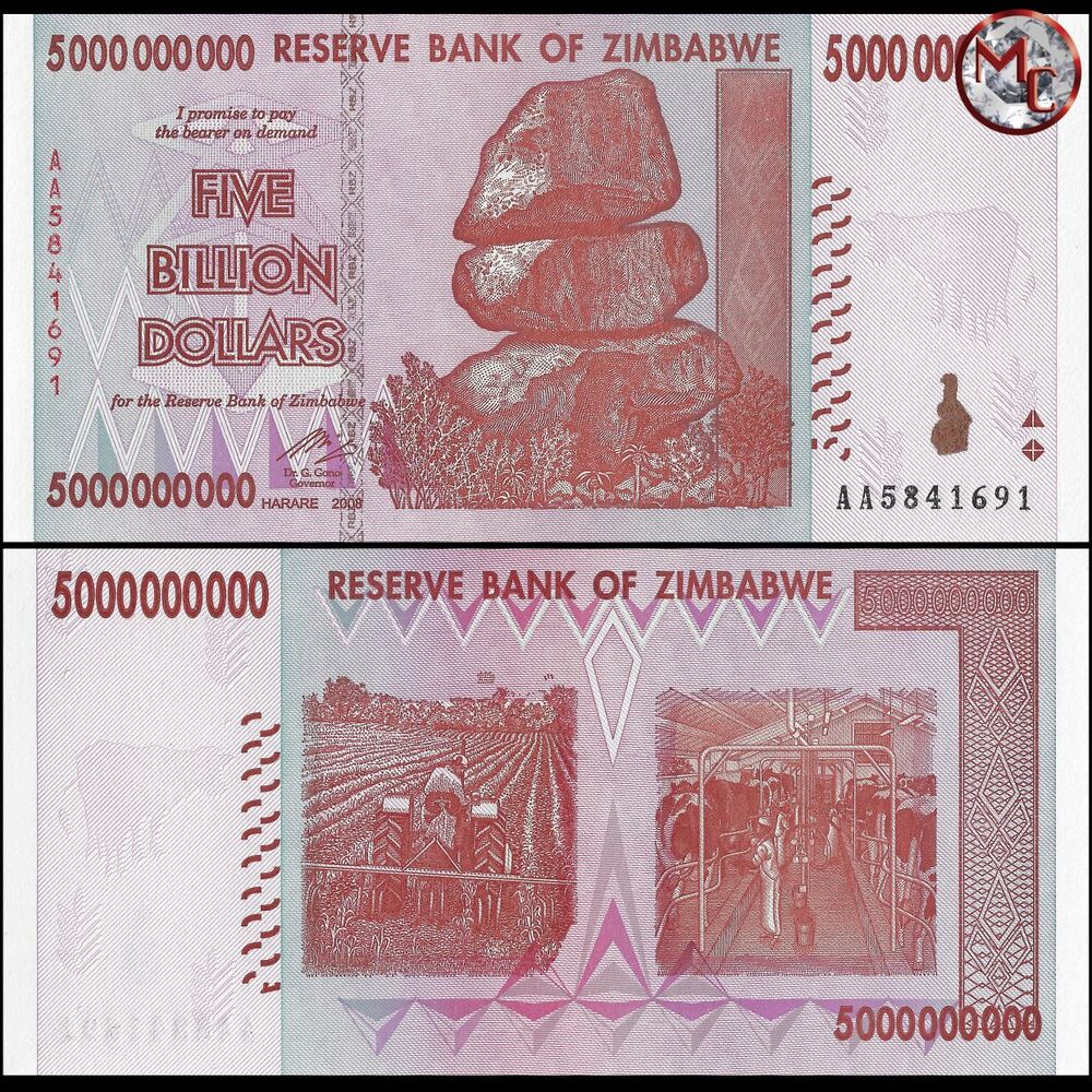 Zimbabwe - 5.000.000.000 Dollars 2008 - Pick- 84 / B175 - Brick 1000 PCS - USED (F, VF, XF) - Brick 1000 PCS