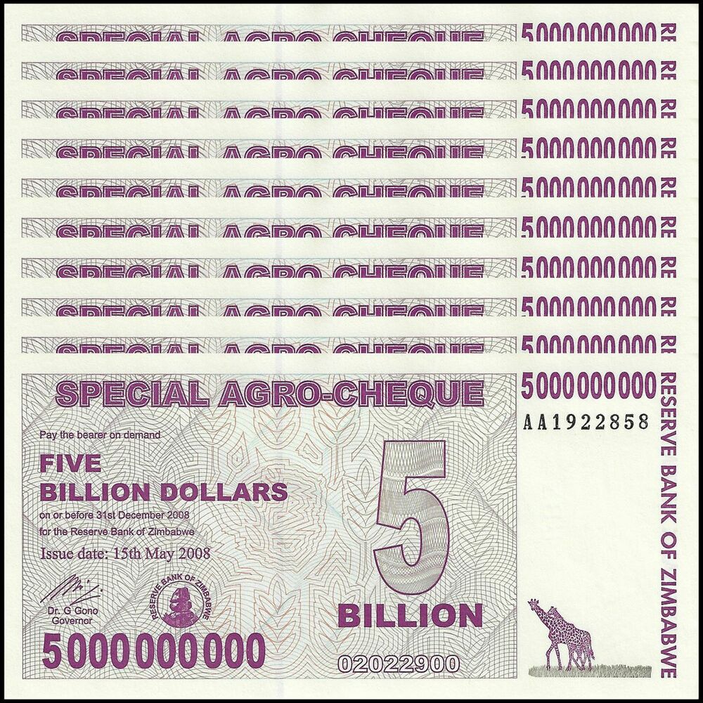 Zimbabwe - 5 Billion Dollars 2008 - Pick- 61 / B152 - Set 10 PCS