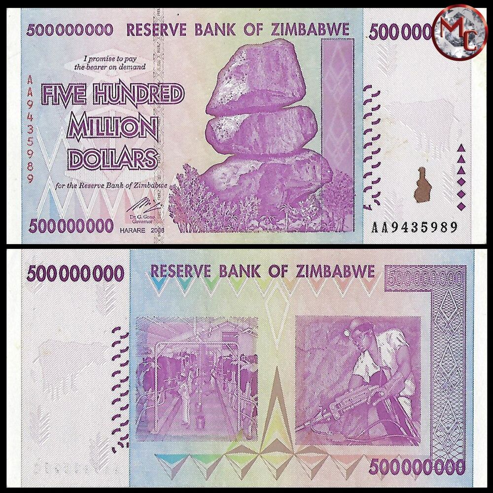 Zimbabwe - 500.000.000 Dollars 2008 - Pick- 82 / B173 - Brick 1000 PCS - USED (Fine, VF, XF) - Brick 1000 PCS