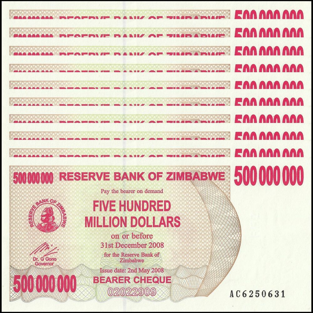 Zimbabwe - 500.000.000 Dollars 2008 - Pick- 60 / B151 - Set 10 PCS
