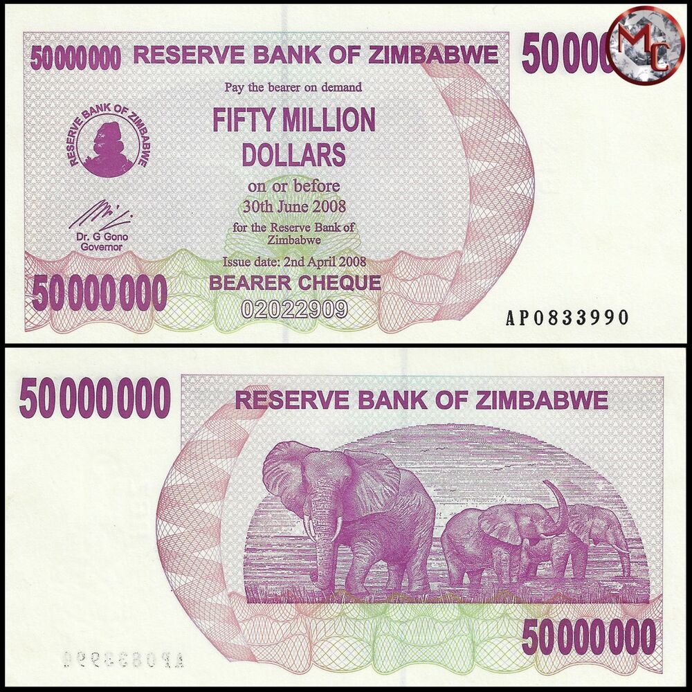 Zimbabwe - 50.000.000 Dollars 2008 - Pick- 57 / B148 - Brick 1000 PCS - USED (F,VG,XF)