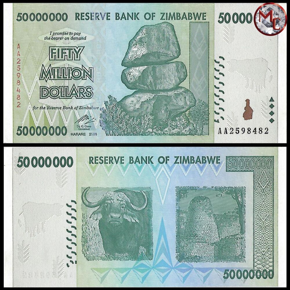 Zimbabwe - 50.000.000 Dollars 2008 - Pick- 79 / B170 - Brick 1000 PCS - USED (F,VF,XF) - Brick 1000 PCS