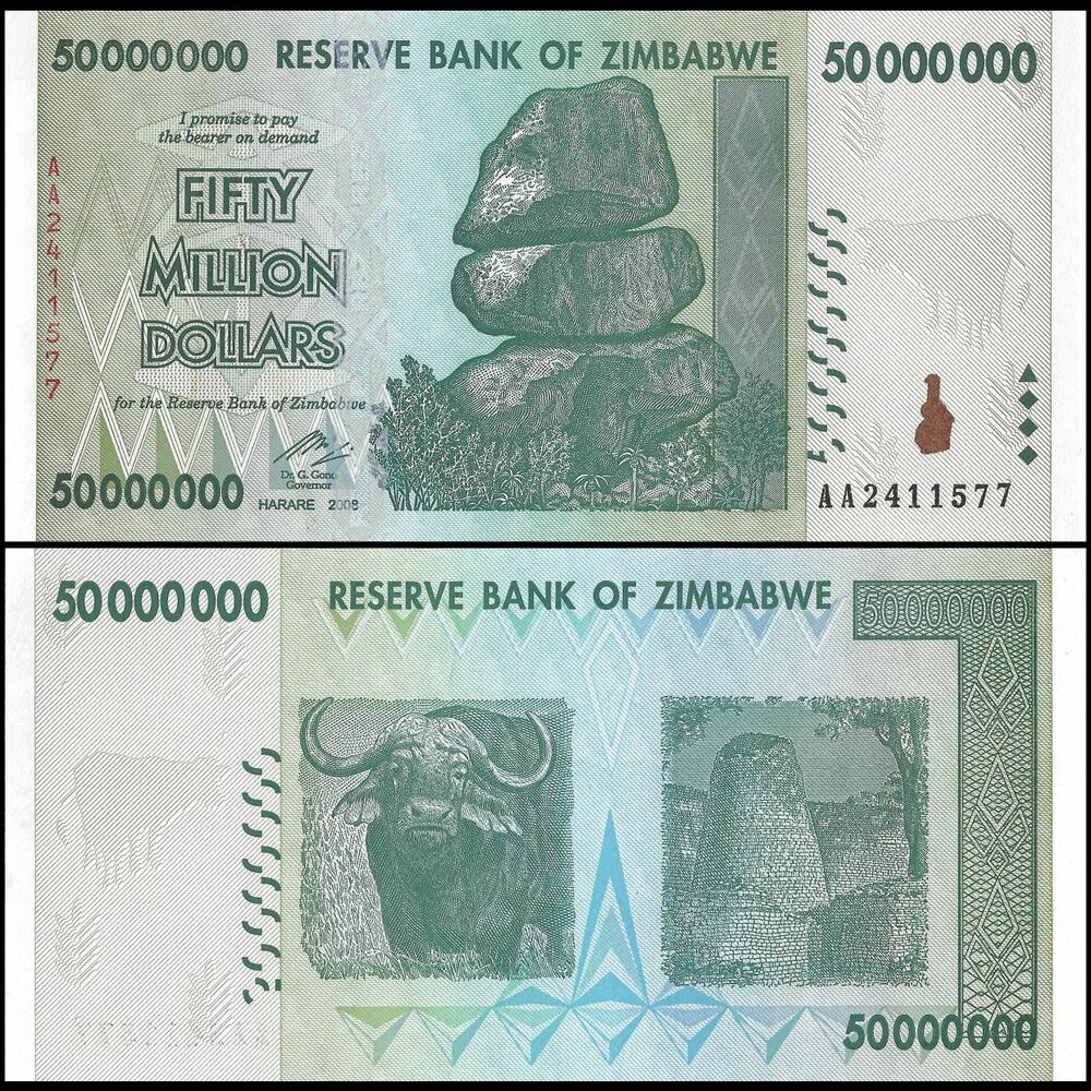 Zimbabwe - 50.000.000 Dollars 2008 - Pick- 79 / B170 - Bundle 100 PCS - USED (F,VF,XF)