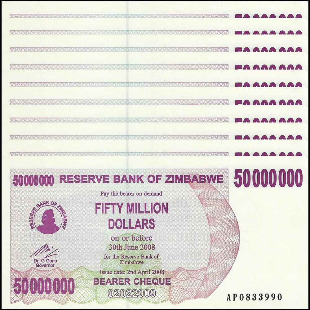 Zimbabwe - 50.000.000 Dollars 2008 - Pick- 57 / B148 - Set 10 PCS