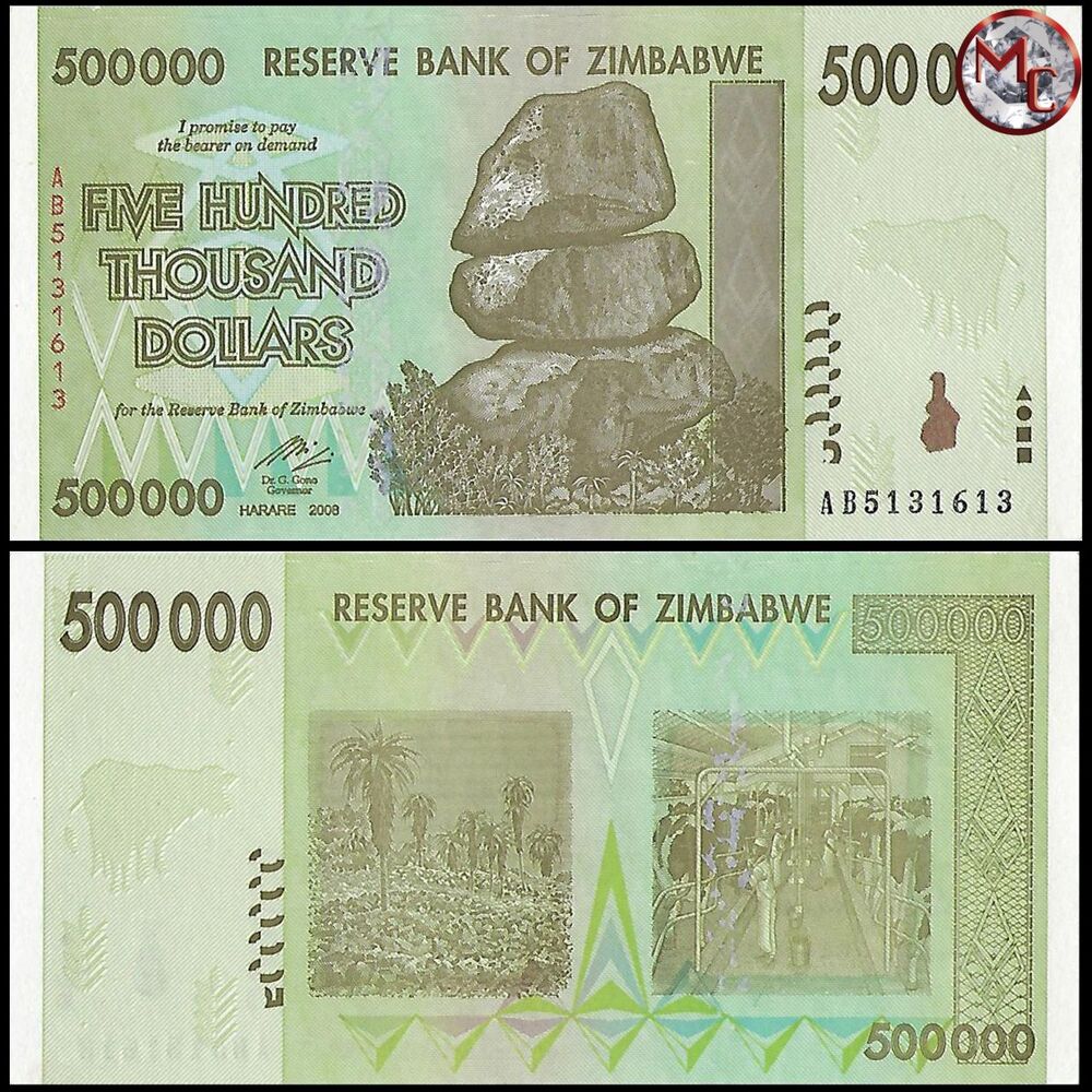 Zimbabwe - 500.000 Dollars 2008 - Pick- 76 / B167 - Brick 1000 PCS - USED (F, VF, XF) - Brick 1000 PCS
