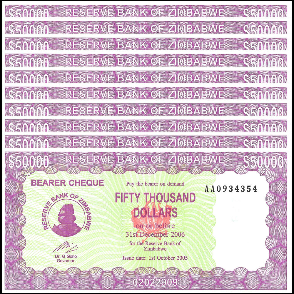 Zimbabwe - 50.000 Dollars 2005 - Pick- 28 / B122a - Set 10 PCS