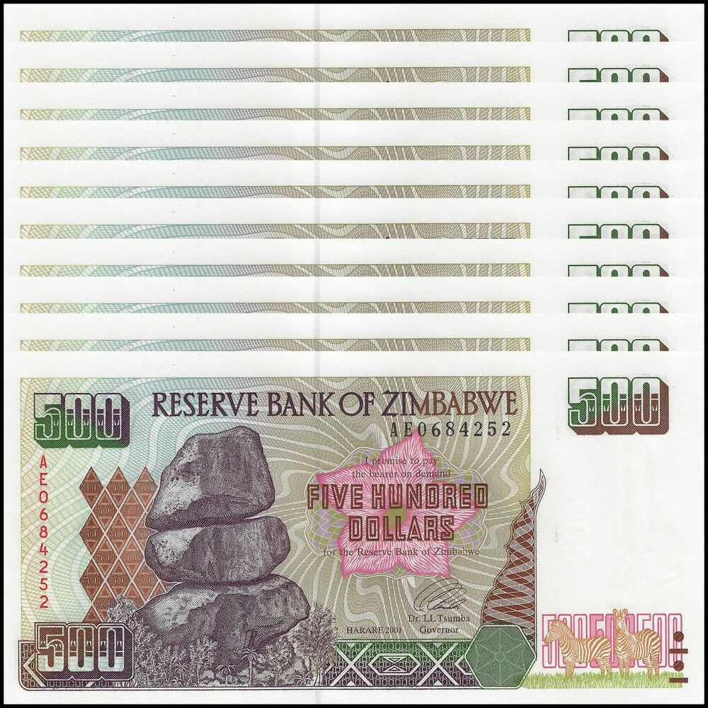 Zimbabwe - 500 Dollars 2001 - Pick- 11a / B111a - Set 10 PCS