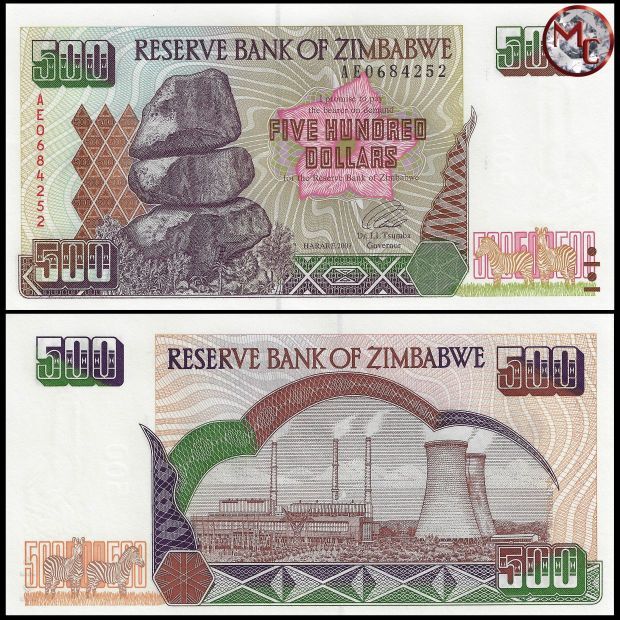 Zimbabwe - 500 Dollars 2001 - Pick- 11a / B111a - Bundle 100 PCS