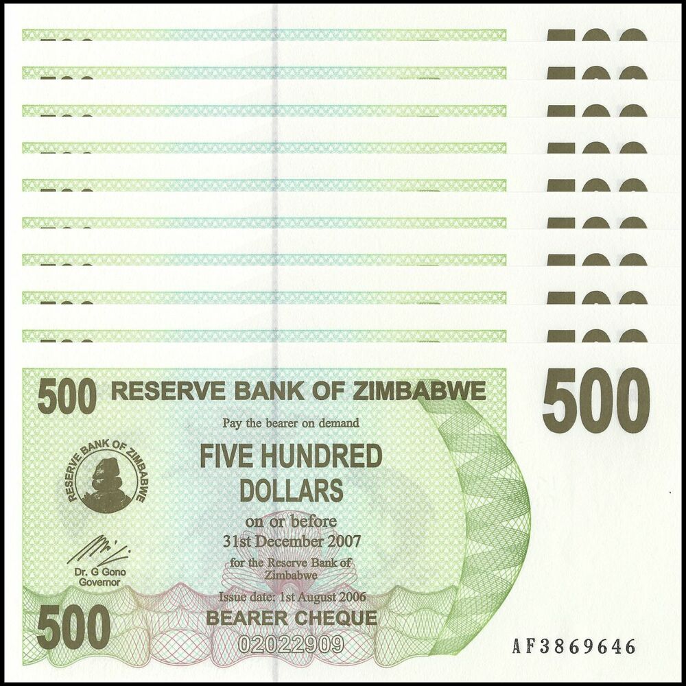 Zimbabwe - 500 Dollars 2006 - Pick- 43 / B134 - Set 10 PCS