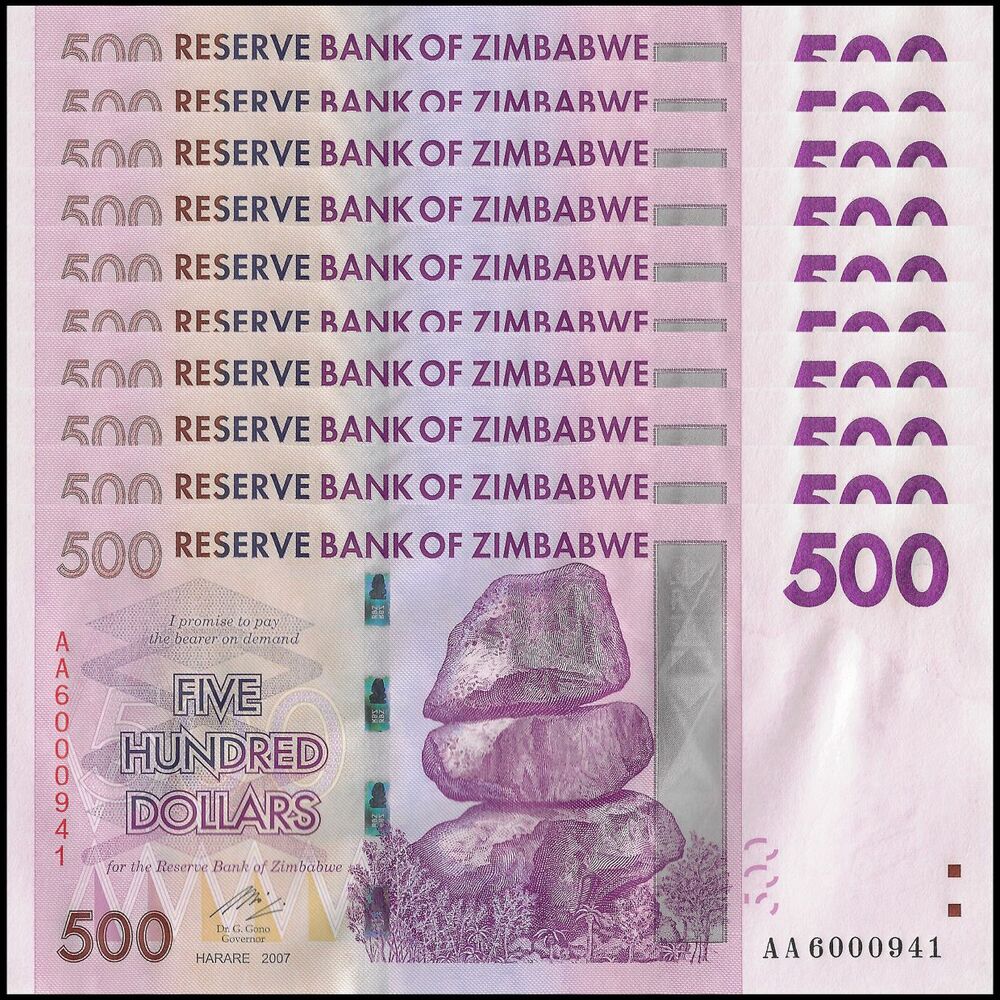 Zimbabwe - 500 Dollars 2007 - Pick- 70 / B161 - Set 10 PCS