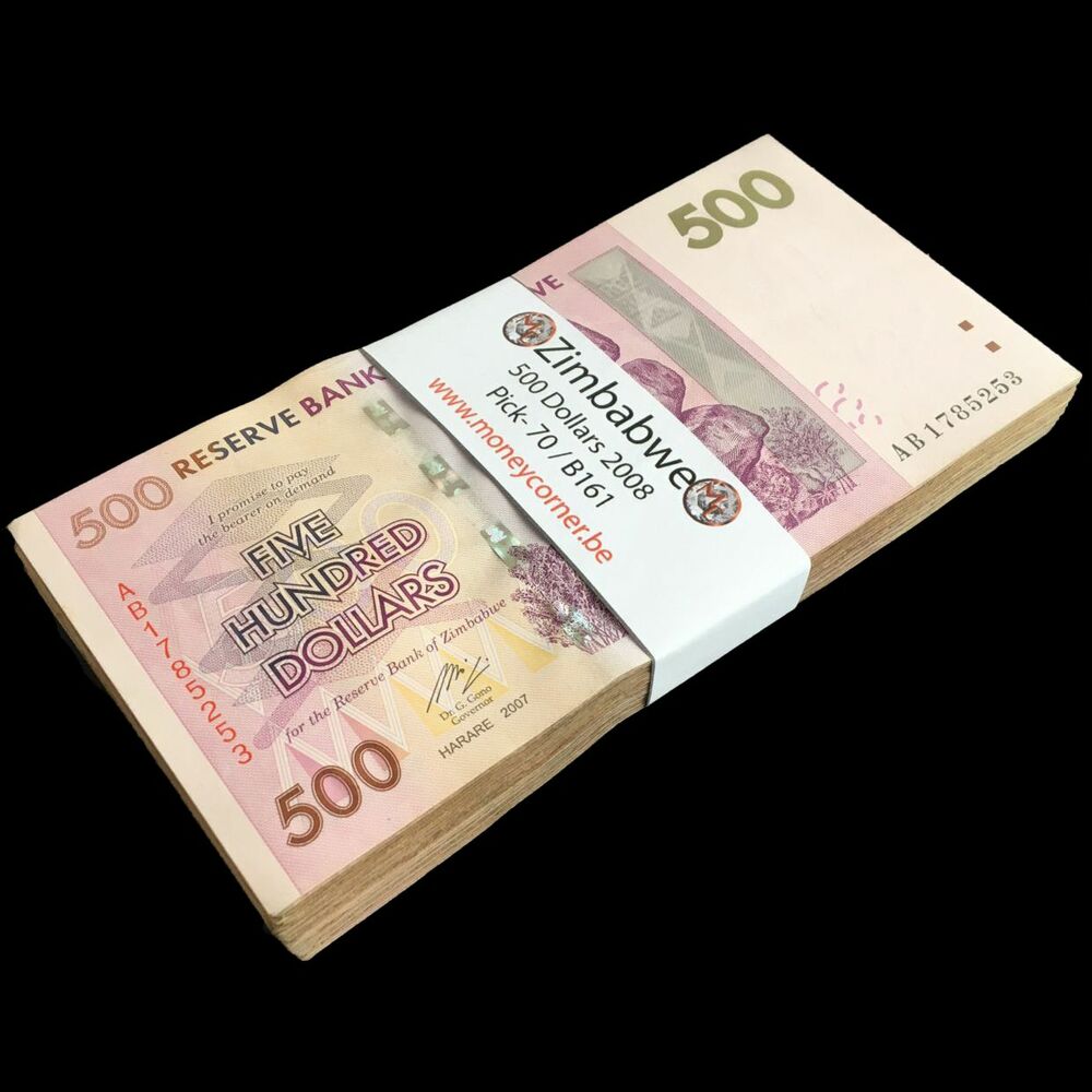 Zimbabwe - 500 Dollars 2008 - Pick- 70 / B161 - Bundle 100 PCS - USED (F,VF,XF)