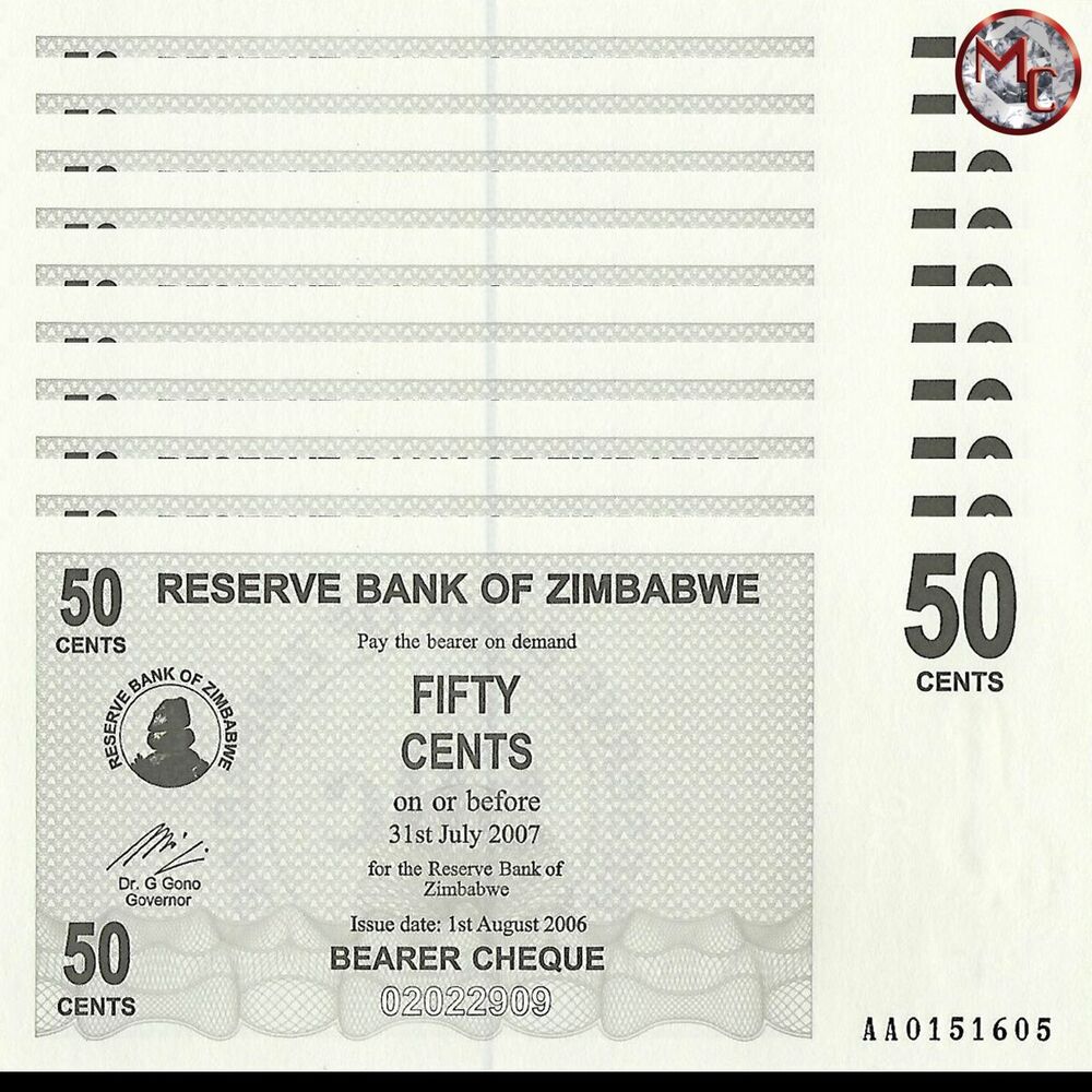 Zimbabwe - 50 Cents  2006 - Pick- 36 / B127 - Set 10 PCS