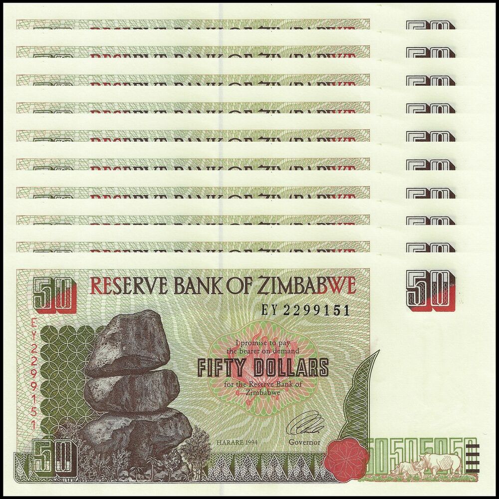 Zimbabwe - 50 Dollars 1994 - Pick- 8 / B108 - Set 10 PCS